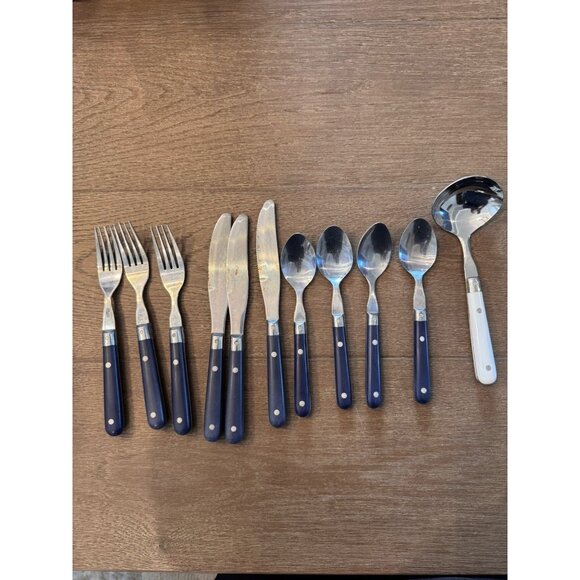 WF Washington Forge Mardi Gras Navy Blue Handle Flatware Taiwan Set of 11 - Picture 1 of 15